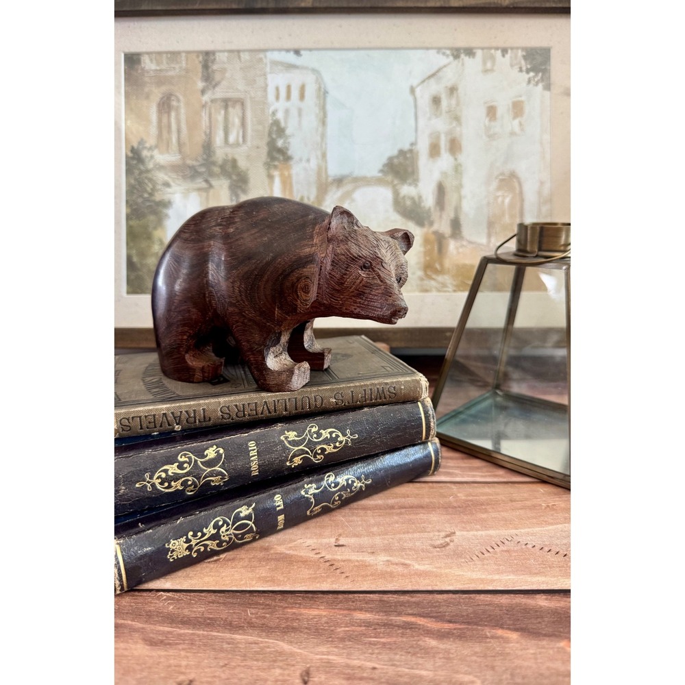 Hand Carved Wooden Bear Sculpture Rustic Cabin Lodge Woodland Decor